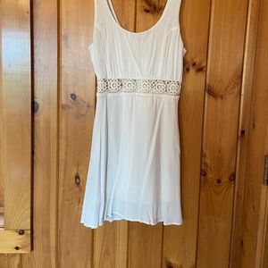 White Lace Belt Tank Dress